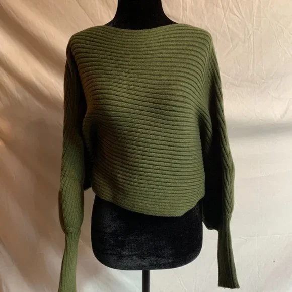 Ribbed Knit Lantern Sleeve Crop Sweater - Picture 6 of 6